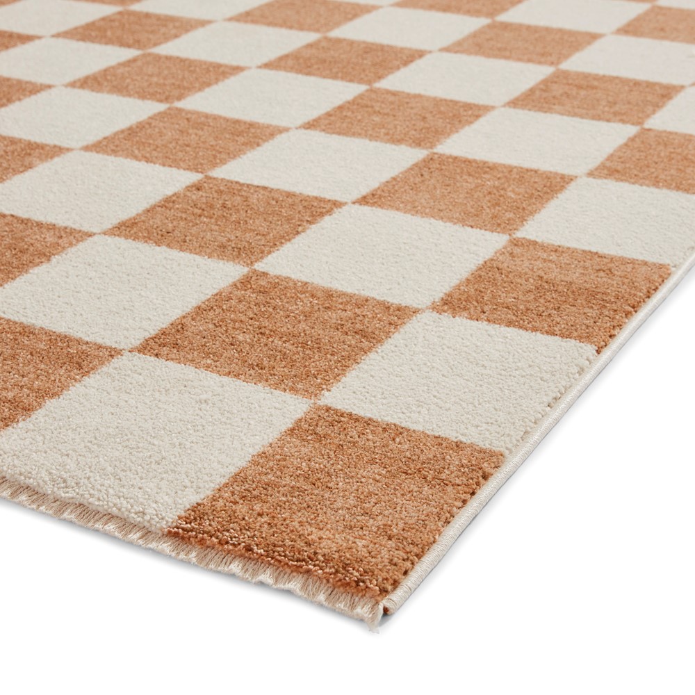 Baltimore 66618 Checkerboard Geometric Modern Runner Rugs in Walnut Brown